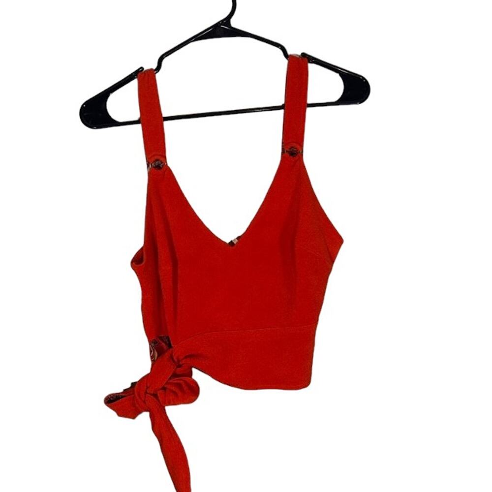 Free People Women’s Red Paisley Pop Side Knot Sleeveless Crop Top Size Small